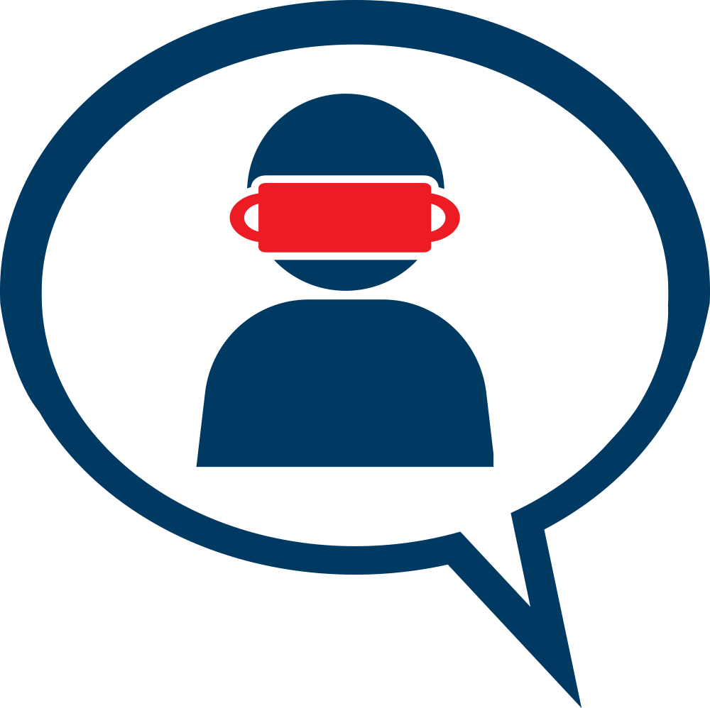icon of a person wearing a face mask inside a speech bubble